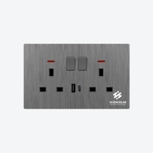 Double 13A Switch Socket With Neon+USB+Type-C